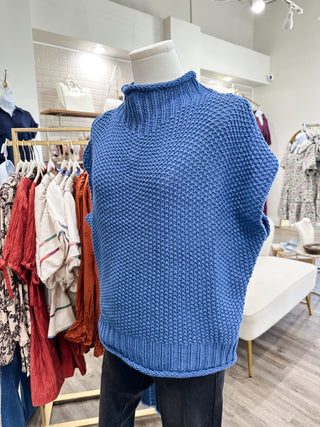 Dusty Blue Knit Drop Shoulder Sweater Top