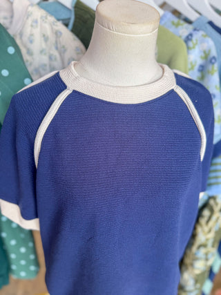Mia Navy/Cream Cloudy Knit Rounded S/S Top & Pants Set