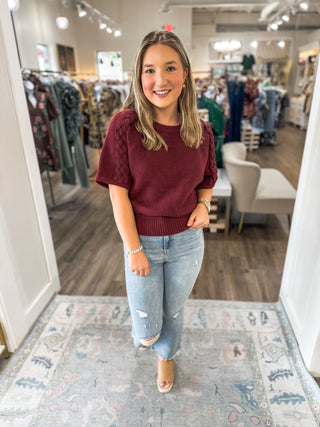 Burgundy Braided Charm Knit Top