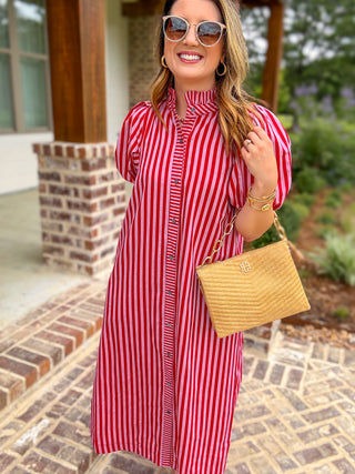 Red Graceful Lines Stripe Midi Dress