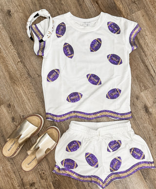 Purple & Gold Sparkle Football Game Day Short Set