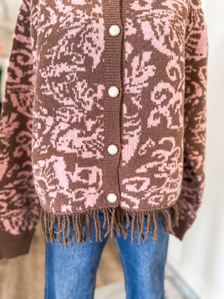 Strawberry Mocha Chateau Knit Fringe Cardigan