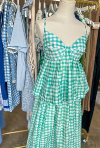 Mint Green Gingham Midi Skirt Set