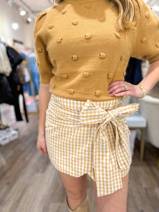 Camel Polka Dot Textured Sweater Top