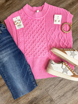 Pink Siana Cable Knit Sleeveless Sweater Top