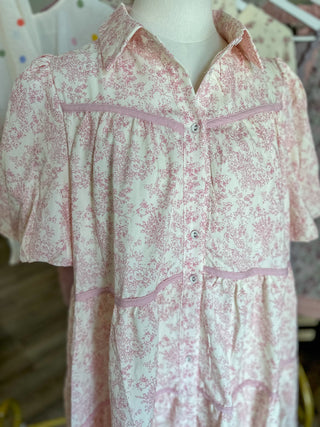 Pink Whimsy Florals Button Down Mini Dress