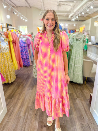 Pink Heirloom Gingham Midi Dress