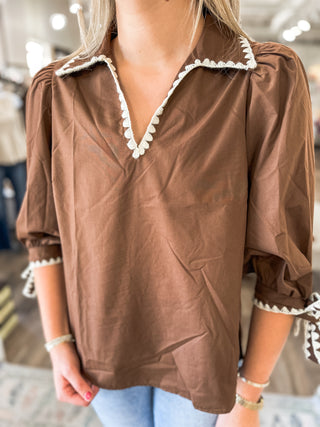 Brown Sweet Stitch Poplin Blouse