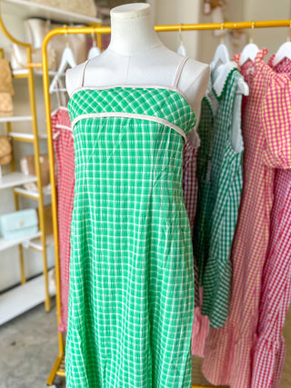 Green Coastal Check Maxi Dress
