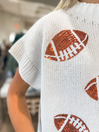 Ivory Sequin Football Sequin Patch Sleeveless Sweater