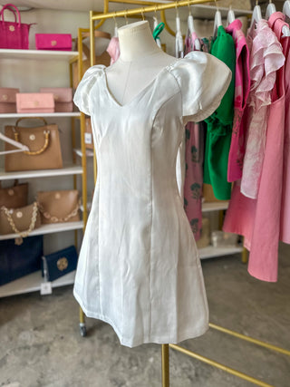White Forever Yours Bubble Sleeve Mini Dress