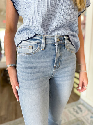 Estelle Medium Wash High Rise Kick Flare Jeans - LOVERVET