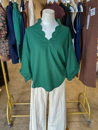 Hunter Green Autumn Elegance Scallop Trim Top