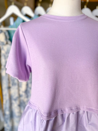 Lavender Girly Essential Scalloped Knit Ribbed Top
