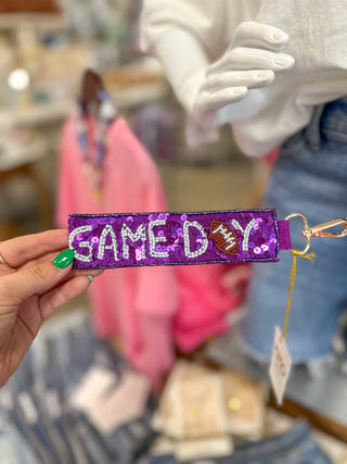 Purple/White Game Day Sequin Key Chain