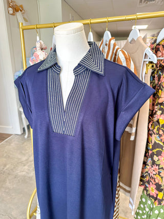 Navy Stitched To Impress Collared Maxi Dress