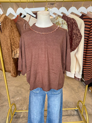 Brown A Little Sparkle Crewneck