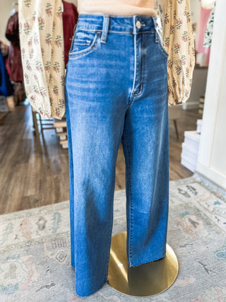 Aileeah Dark Wash High Rise Super Soft Crop Slim Wide