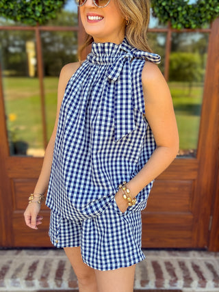 Navy Sweet As Can Be Gingham Short Set