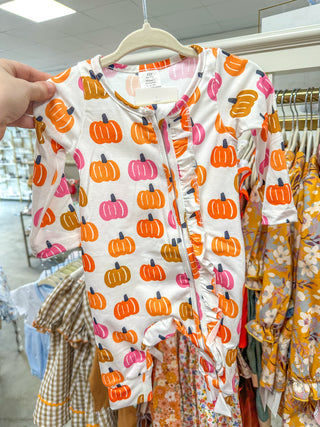 Pink & Orange Pumpkin Long Sleeve Zippie Pajamas