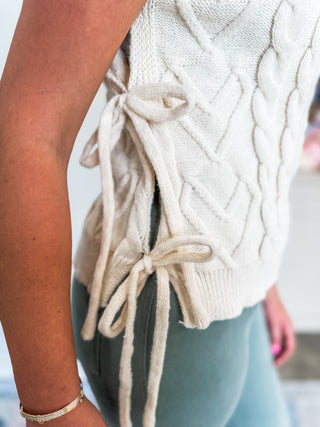 Cream Fall Thread Cable Knit Sweater Top