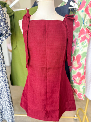 Burgundy Poised & Polished Straight Neckline Bow Ties Mini Dress