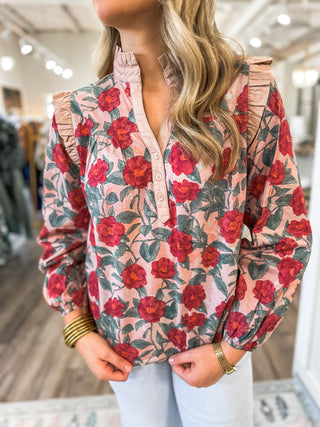 Rose Haven Ruffle Long Sleeve Blouse