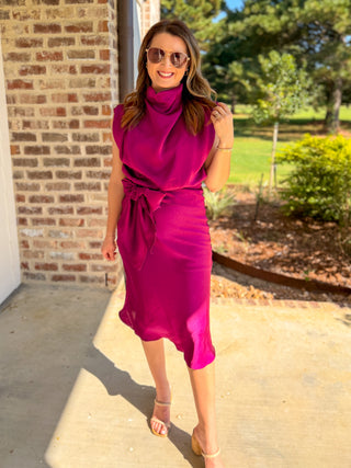 Plum A Night to Remember Tie Waist Midi Dress