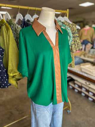 Green Windsor Contrast Collared Top