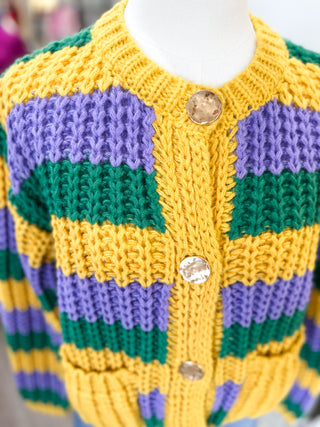 Mardi Party Striped Long Sleeve Cardigan Sweater