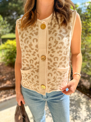 Cream Wild Side Leopard Sweater Vest