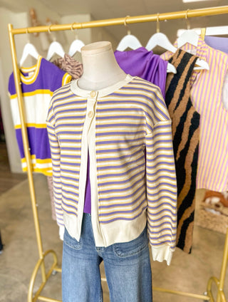 Purple & Gold Stripe Cardigan
