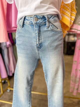 Elizabeth Light Wash Cropped Flare Jeans