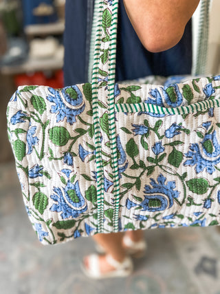 Stormy Blue Floral Print Duffle Bag