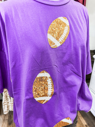 Purple Sparkle & Score Game Day Football T-Shirt