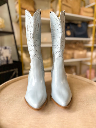 The Gabby Blue Perforated Western Boot