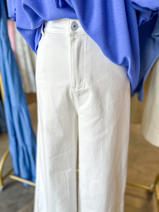 Off White Denim Simply Styled Cuffed Wide Leg Denim Jeans