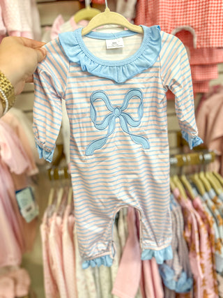 Eden's Color Is Blue Big Bow Applique Romper