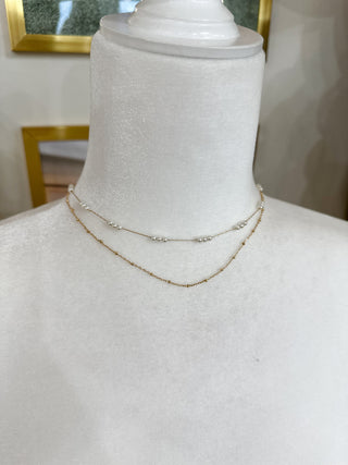 Gold Chain & Dainty Pearl Layered 16" - 18" Necklace