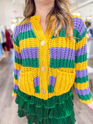 Mardi Party Striped Long Sleeve Cardigan Sweater
