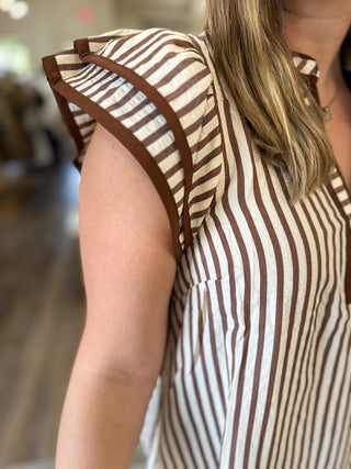 Brown Harbor Chic Flutter Sleeve Top