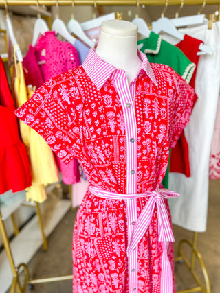 Red Backyard Bloom Tie Waist Midi Dress
