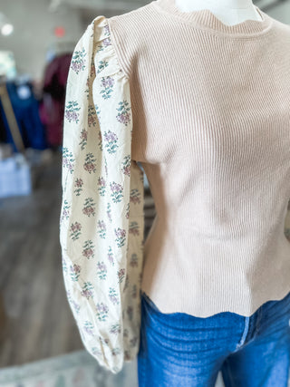 The Rosalie Floral Contrast Sleeves Top