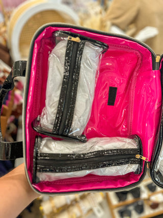Black Patent Large Punta Cana Cosmetic Travel Case | Caroline Hill