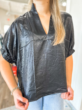 Champagne Glow Black Metallic Top