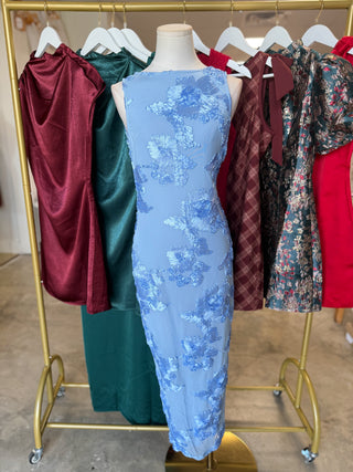 The Something Blue 3D Floral Midi Dress
