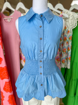 Light Blue Sweet Scalloped Peplum Top
