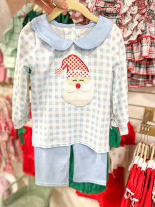 Boys Blue Plaid Santa's In Town Set