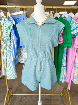 Slate Spring Style Ahead Romper Drop Shoulder Sleeve with Zip