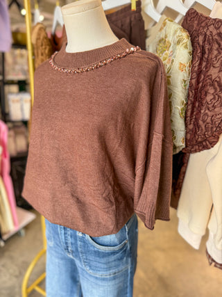 Brown A Little Sparkle Crewneck